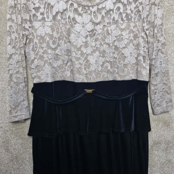 Joanna Hope Dress Womens Size 14 Peplum Midi Lace and Velvet Ivory Black - Picture 4 of 10
